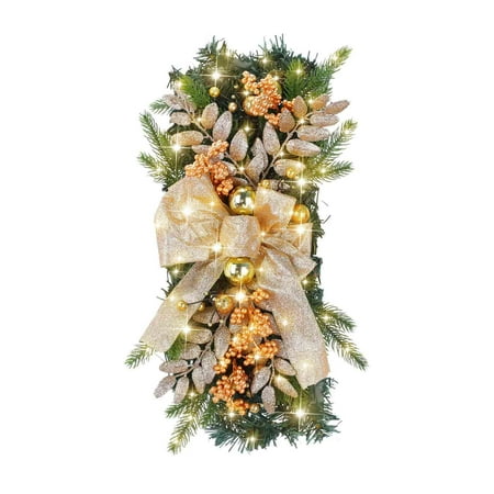 

Pompotops Christmas Indoor Outdoor Tree Ornament Christmas Rattan Upside Down Tree Wall Hanging Door Hanging Restaurant Decoration Xmas Gift