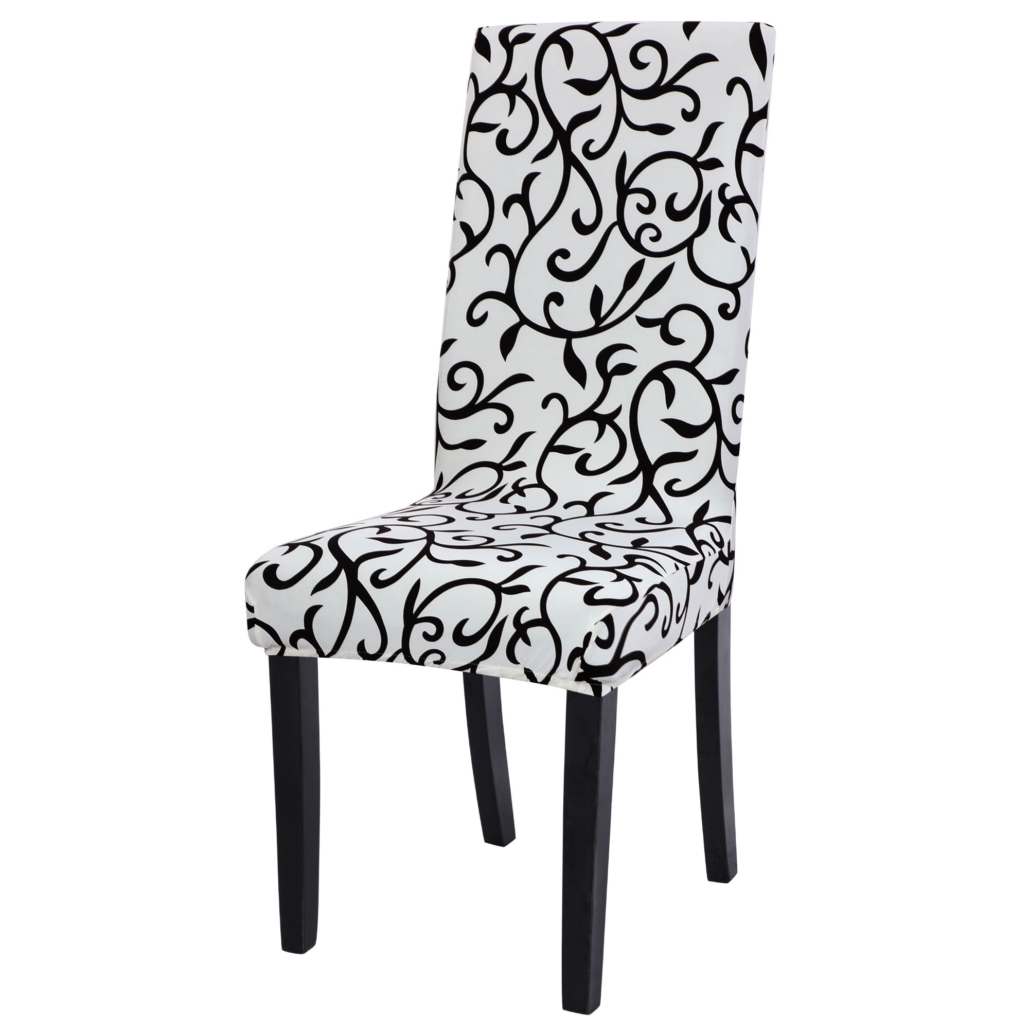 Unique Bargains Stretch Dining Room Chair Seat Cover White and Black M