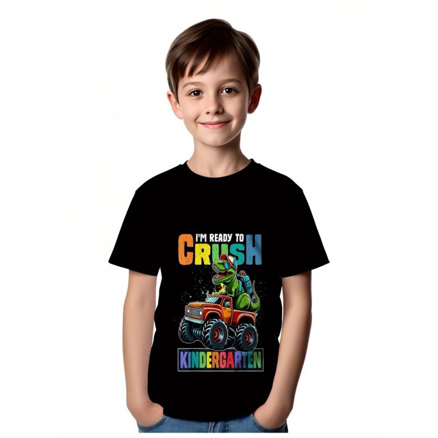I Am Ready to Defeat The Boys' T-Shirt for The First Day of Kindergarten, Suitable for Boys' Fashion Trends, Breathable And Casual Comfortable Tops, Street Fashion Summer T-Shirts