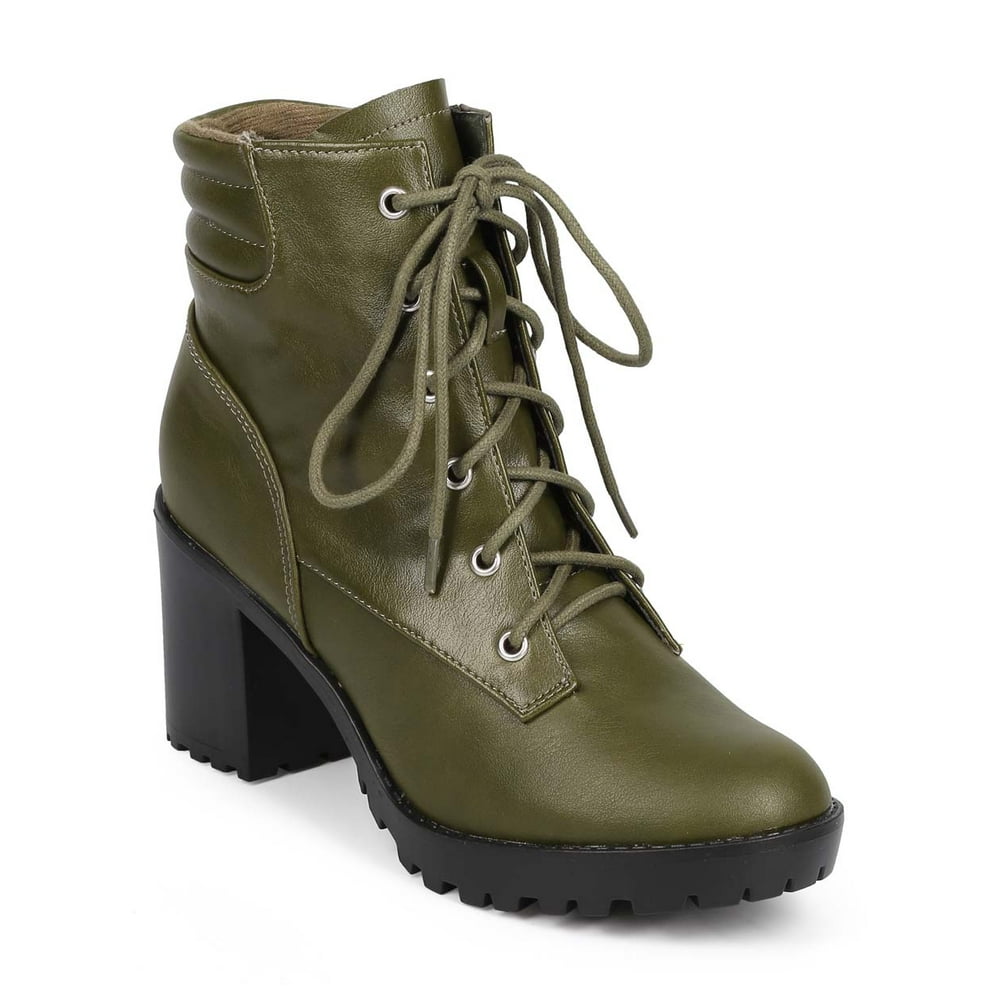 report block heel combat boot