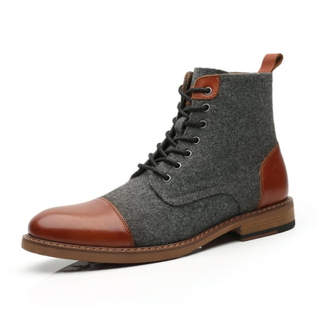 La Milano Mens Winter Dress Boots Cap Toe Lace up Leather Oxford Comfortable Natural Wool Ankle Jack Boots for Men