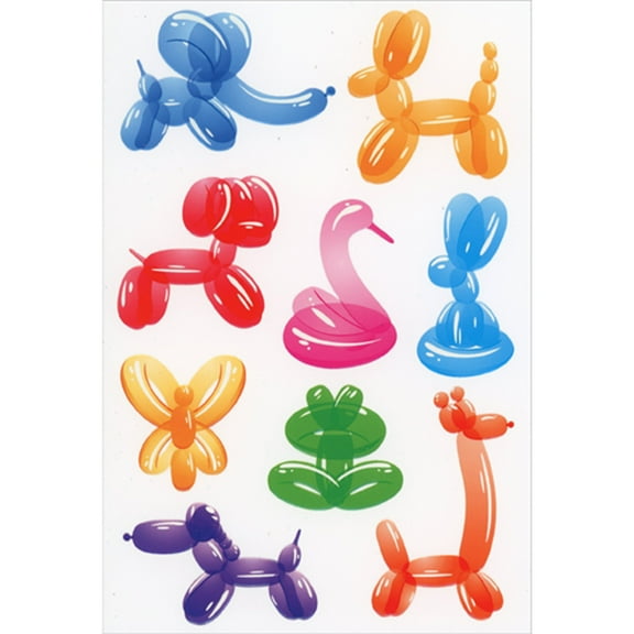 Pictura Nine Colorful Balloon Animals on White Background Birthday Card