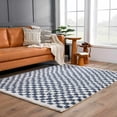 thumbnail image 6 of BoutiqueRugs Kieu Modern Checkered Shag Rug - High Pile Fluffy Shag Carpet for Hallway, Nursery, Playroom, Girls Boys Room - White, Blue - 6'7" x 9' (6x9), 6 of 19