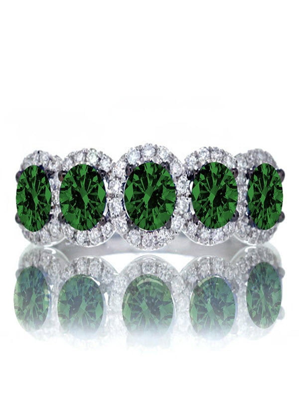 14K White Gold Round Gemstone /& White Diamond 5 Stone Bridal Engagement Ring Set