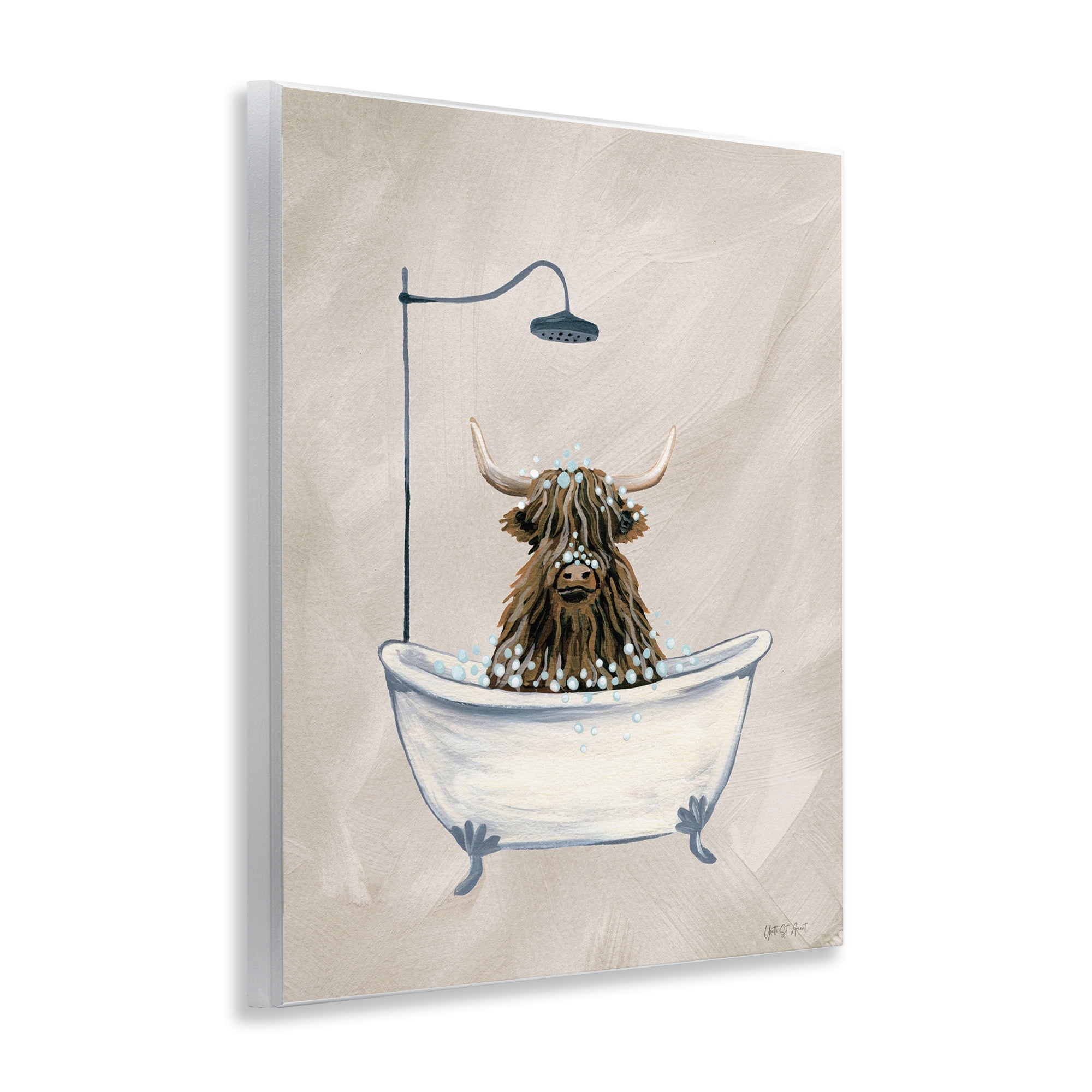 Stupell Industries Highland Cow Bubble Bath Typography Painting Unframed Art Print Wall Art, 11 x 14