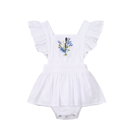 

hirigin Baby Girl Bodysuit Ruffle Sleeve Floral Embroidery Romper Tutu Dress