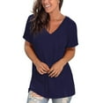 thumbnail image 3 of DPTALR Chemise Décontractée Confortable à Manches Courtes Col en V Couleur Unie avec Poche pour Femmes, 3 of 5