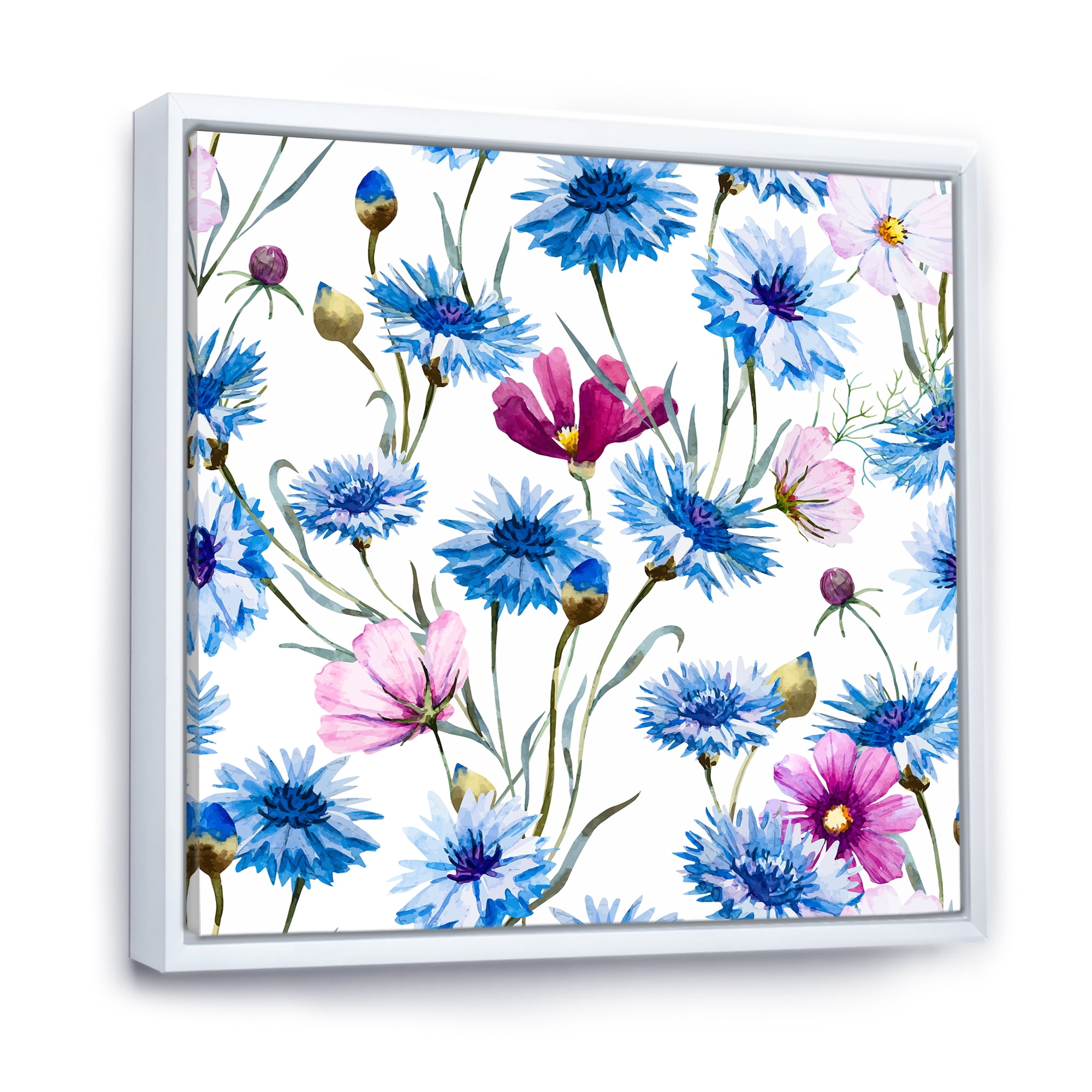 Designart 'Pink and Blue Wild Cornflowers' Traditional Framed Canvas Wall Art Print
