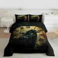 thumbnail image 3 of Manfei Halloween Crow Child Queen Comforter Set, Vintage Clock Bedding Sets, Gothic Horror Animal Reversible Bedding Comforter Set, Super Cozy Room Decor, 3 Pieces, 3 of 9