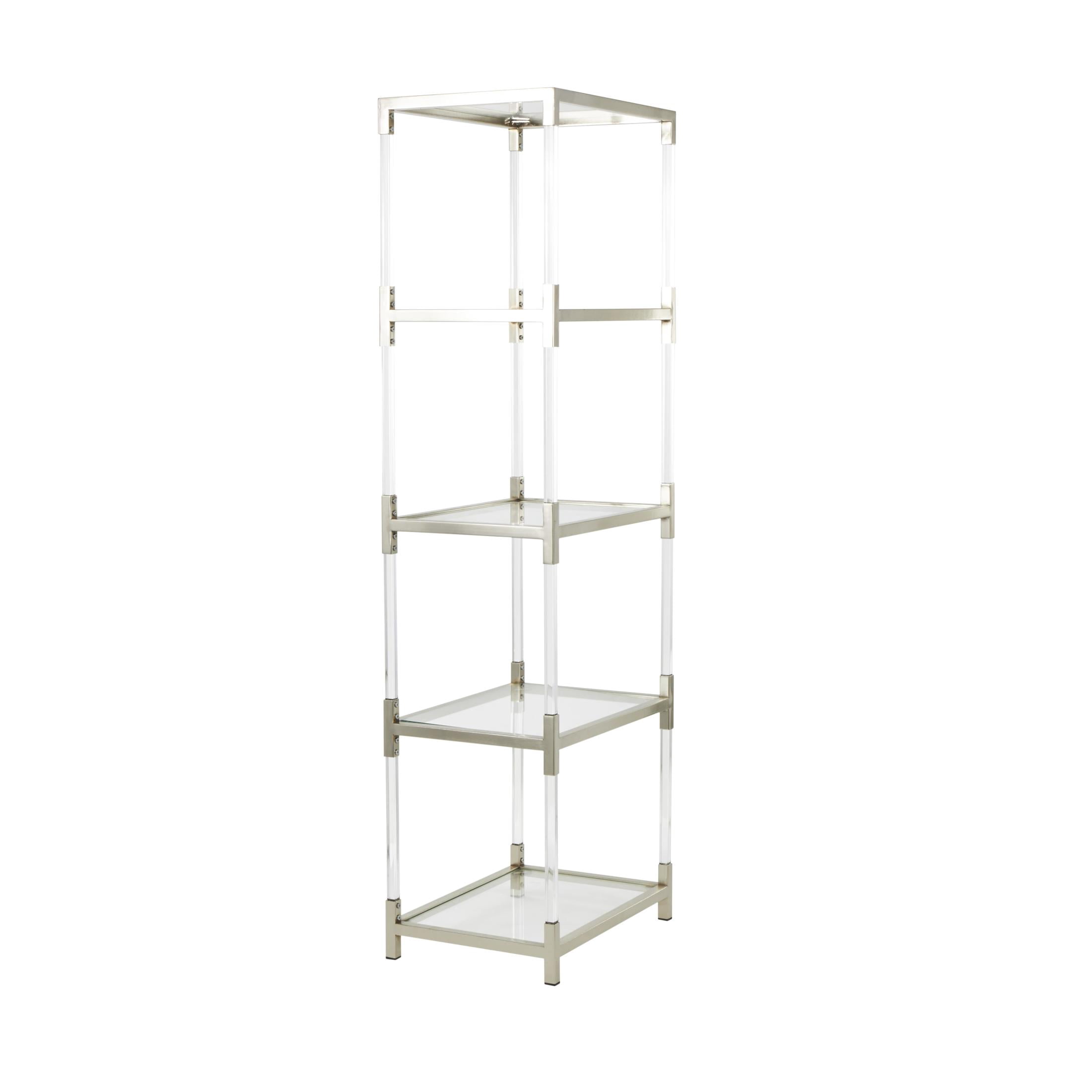 DecMode 22" x 70" Silver Metal Cube Shaped 4-Tier Shelving Unit with Clear Glass Top and Acrylic Legs, 1-Piece