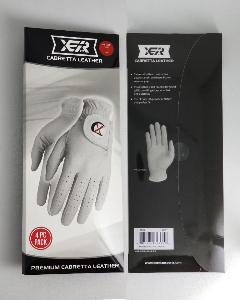 XEIR PRO  PREMIUM CABRETTA LEATHER MEN'S GOLF GLOVE  4-pack WORN ON LEFT HAND LARGE