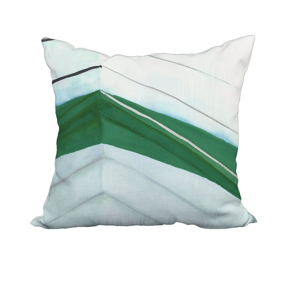 18 x 18 Inch Boat Bow Left Green Geometric Print Decorative Polyester Throw Pillow with Linen Texture