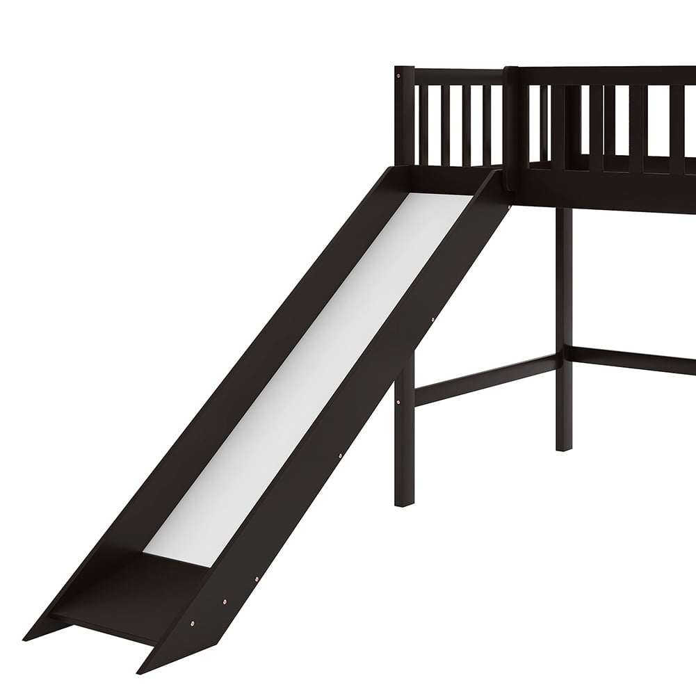 Kadyn Twin Size Low Loft Bed with Ladder and Slide, Black