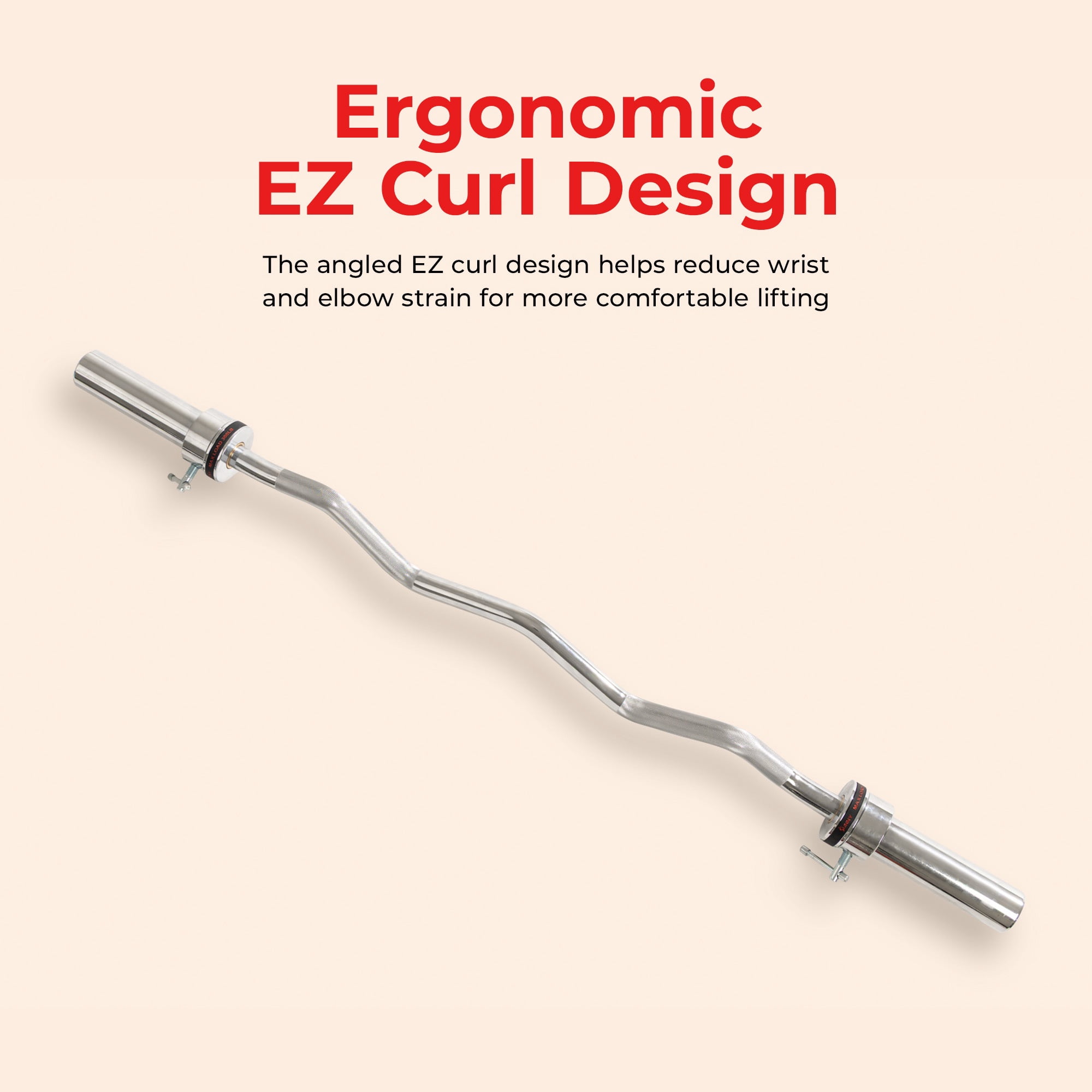 Sunny Health & Fitness 47” Olympic EZ Curl Bar with Ring Collars - SF-OB03-47