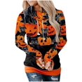 thumbnail image 1 of Chandail en Molleton Chat Citrouille Pull Col Rond Halloween pour Femmes Manches Longues Décontracté Ample, 1 of 4
