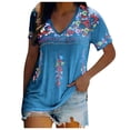 thumbnail image 1 of Blouse Décontractée pour Femme à Col en V avec Imprimé, T-Shirt à Manches Courtes, Hauts d'Été, 1 of 9