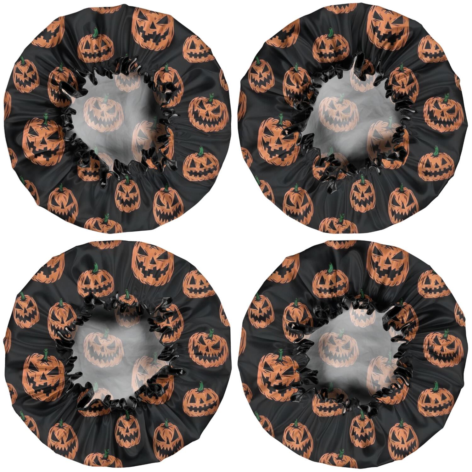 Shower Caps,Halloween Spooky Pumpkins Pattern Waterproof Shower Cap for Women 4 Pieces,Double Reusable Hair Cover for Shower PEVA Elastic Stretch Hem