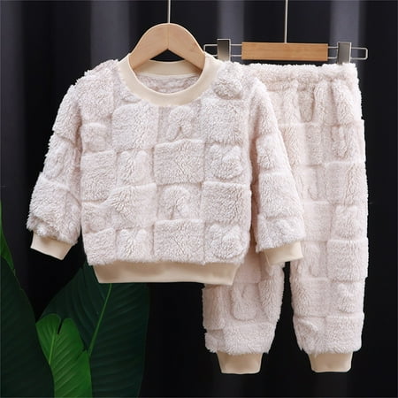 

Clearance Sale! Dihao Toddler Baby s Cute Solid Color 2pc Pajamas Fuzzy Fleece Soft Comfortable Winter Thicken Button Pockets Flannel Sleepwear Set Loungewear for Kids Home Clothes Set