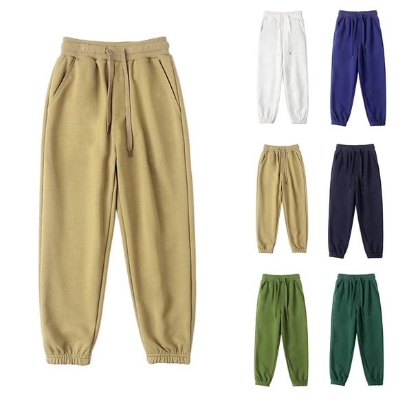 Afuyipoi Kids Active Sweatpants Cotton Elastic Waist Back to School Sporty Cuffed Joggers for Boys Girls Size 4-13 Years Khaki Size 6
