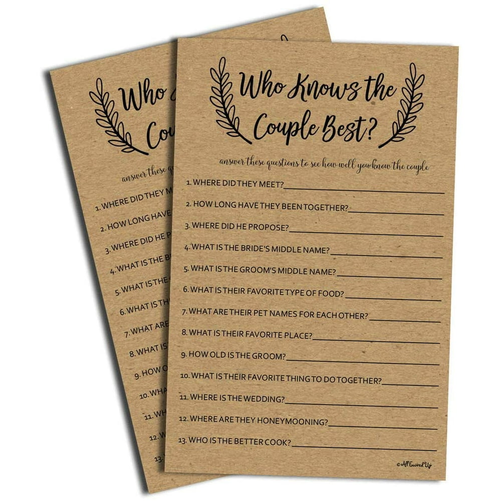 Who Knows The Couple Best - Kraft (50-Sheets) Rustic Bridal Wedding ...