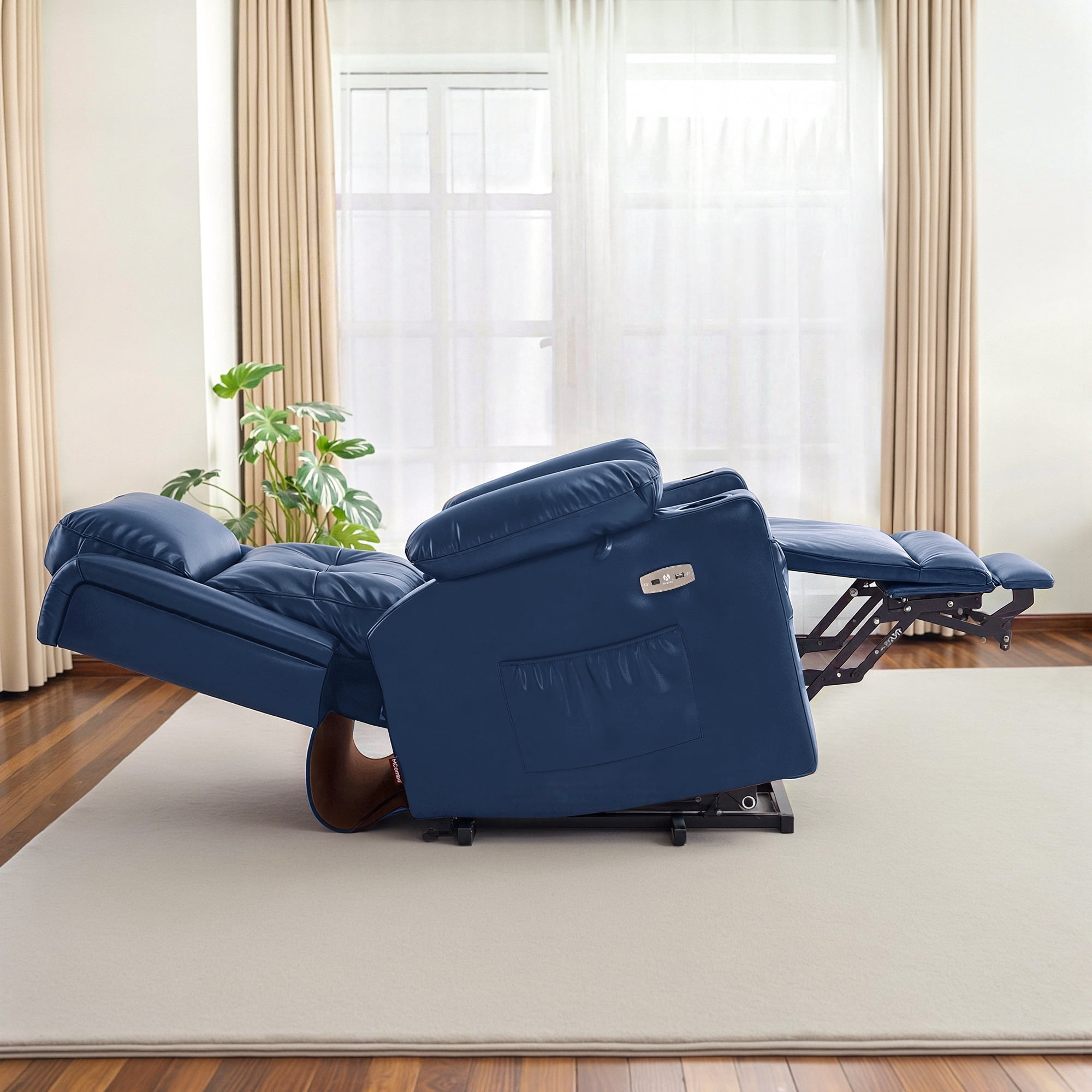 MCombo Lay Flat Triple Motor Power Lift Recliner Chair, Adjustable Headrest, Faux Leather(Blue)