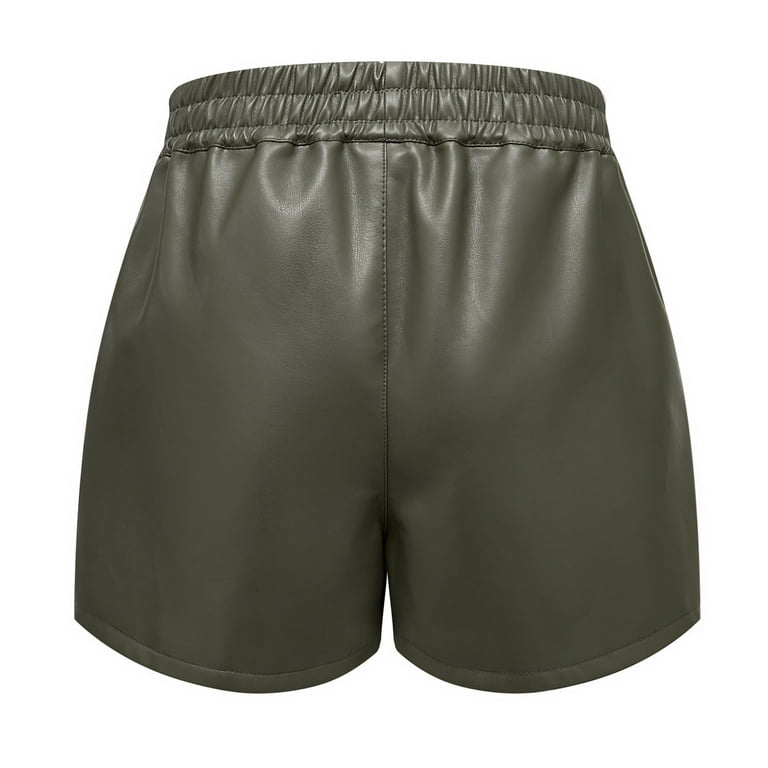 Clearance RYRJJ Faux Leather Shorts for Women Summer Casual Elastic High  Waisted Wide Leg Short Pant with Pockets(Army Green,M) 