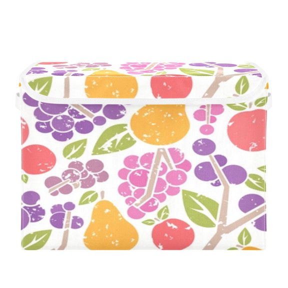 Colorful fruit pattern design(4) Storage Cubes with Lid Fabric Storage Bins Boxes Handles Cotton Linen Closet Organizer Container Decorative Foldable Washable Shelf Cloth Basket