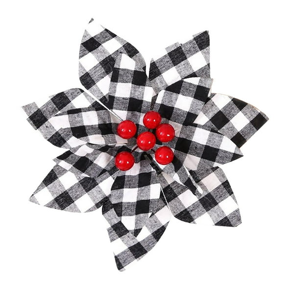 New Christmas tree decoration cuttings ornaments Christmas flowers Christmas decorations - black and white lattice Christmas flowers diameter 16.8cm height 14cm