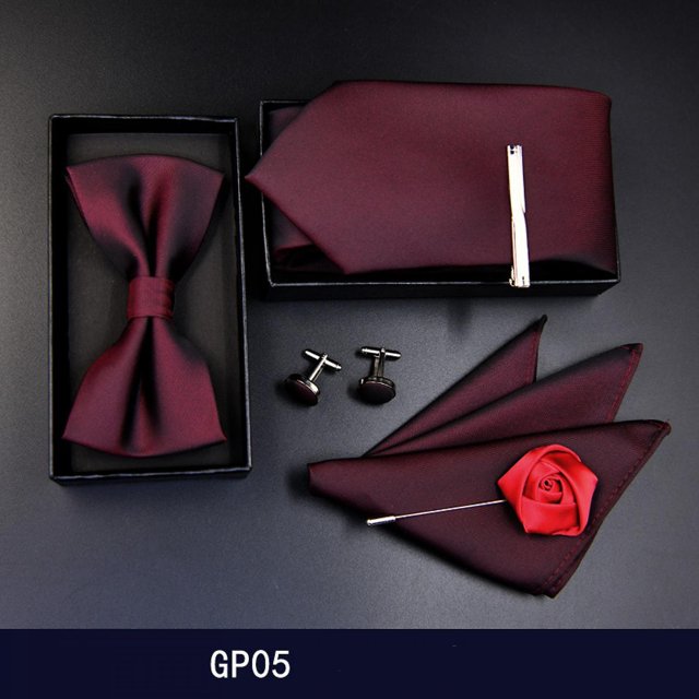 Ensemble de 6 Cravates pour Homme Cravates Mode Cravate Mariage Fête Tenue de Réunion (Nœud Papillon, Pince à Cravate, Cravate, Carré de Poche, Boutons de Manchette, Corsage), go05