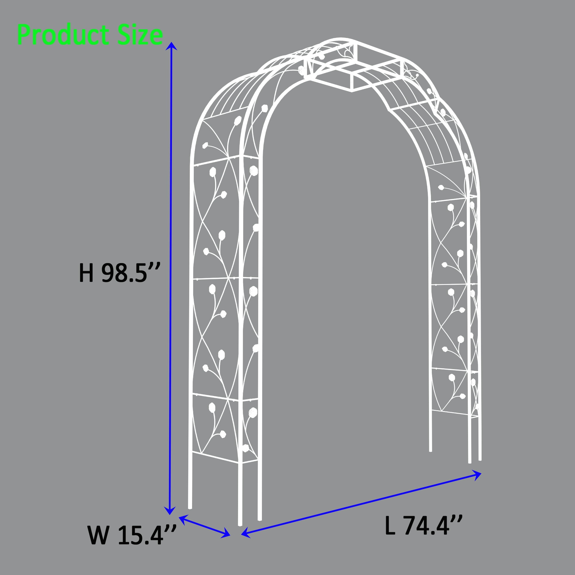 Aukfa Metal Garden Arch, Garden Arbor Trellis Climbing Plants Wedding Arch,74.4" x 98.4", White