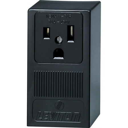 Leviton 50 Amp, 250 Volt, Surface Mounting Receptacle, Straight Blade, Industrial Grade, Grounding, 5378, Black