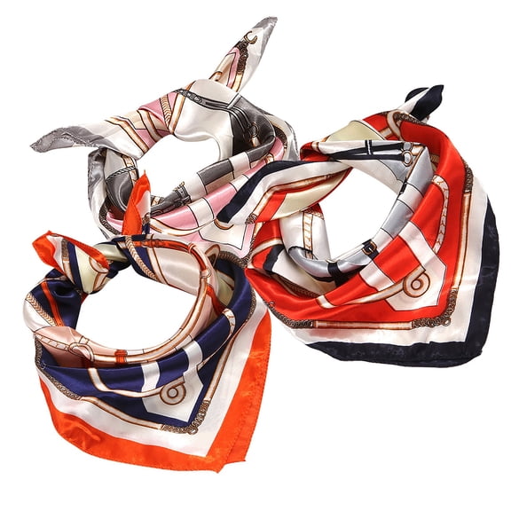 Helii Women Satin Square Scarf Multi-Purpose Head Wrap Bandana Neck Scarf Hair Wrap with Vintage Equestrian Chain Print Silk Like Headband Scarf for Daily Wear Gift navy,50*50