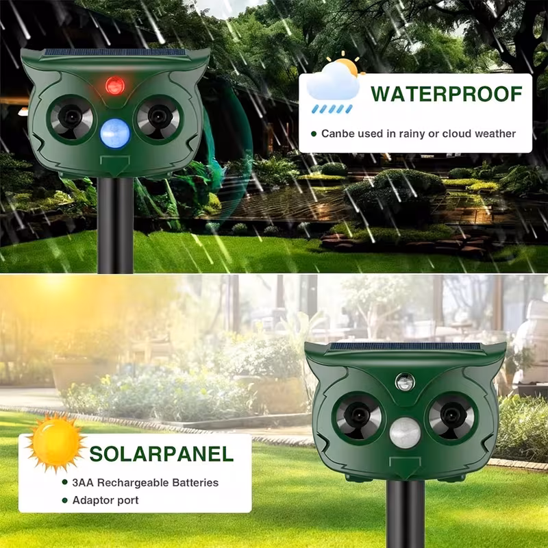 JahyShow Ultrasonic Animal Repellent, Outdoor Solar Power Waterproof with Flashing Light Pest Repellent