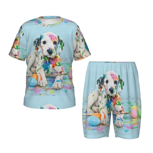 Fotbe A Funny Little Dalmatian Puppy Pijama Estampada de 2 Piezas para Niños – Ropa de Dormir de Manga Corta Cómoda para Niños y Niñas, Camiseta y Shorts de Algodón-XX-Large