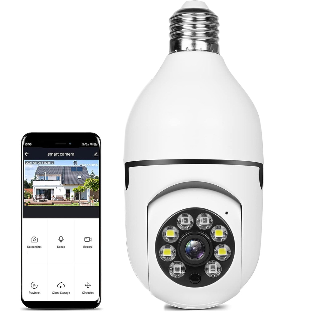 Light Bulb Security Camera -2.4GHz WiFi 2K Security Cameras Wireless Outdoor Motion Detection and Alarm,Two-Way Talk,Color Night Vision,Human Detection, Night Vision for Home Outdoor Indoor Camera