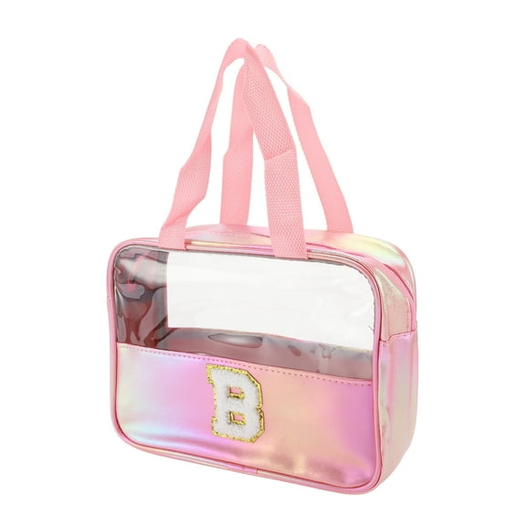 Unique Bargains 1 Pc Women Clear Letter B Makeup Bag for Vacation Outdoor Activities Pink PU