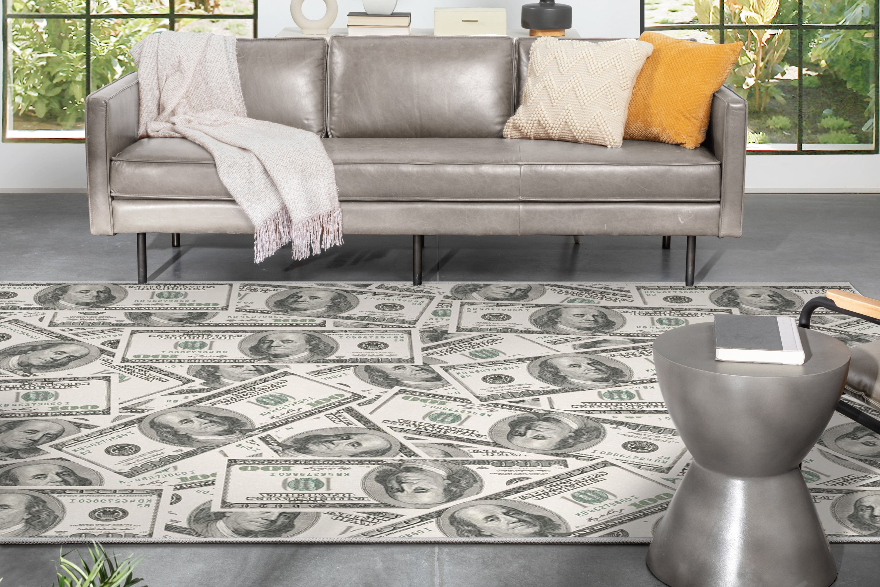 Well Woven Money Collection Hundred Dollar Bill 7'7" x 9'10" Collage (2006 Version) Green Area Rug