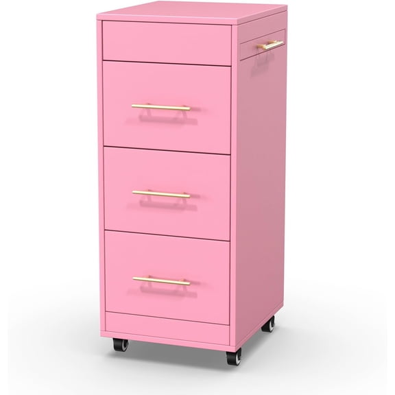 OmySalon Wood Salon Trolley Cart with Wheels, Hair Cart Mobile Storage Cabinet, Hairdressing Styling Tools Organizer, Rolling Salon Station for Beauty Spa Barbershop Tattoo, Pink