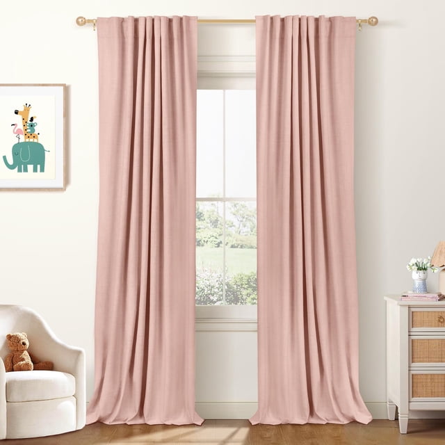 Cortinas 100% Blackout Shield de lino, 2 paneles, 50 x 240 cm, color rosa rubor