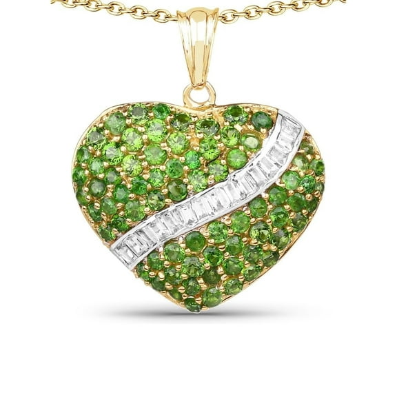 Genuine Chrome Diopside and White Topaz Heart Pendant Necklace Jewelry Gift For Her