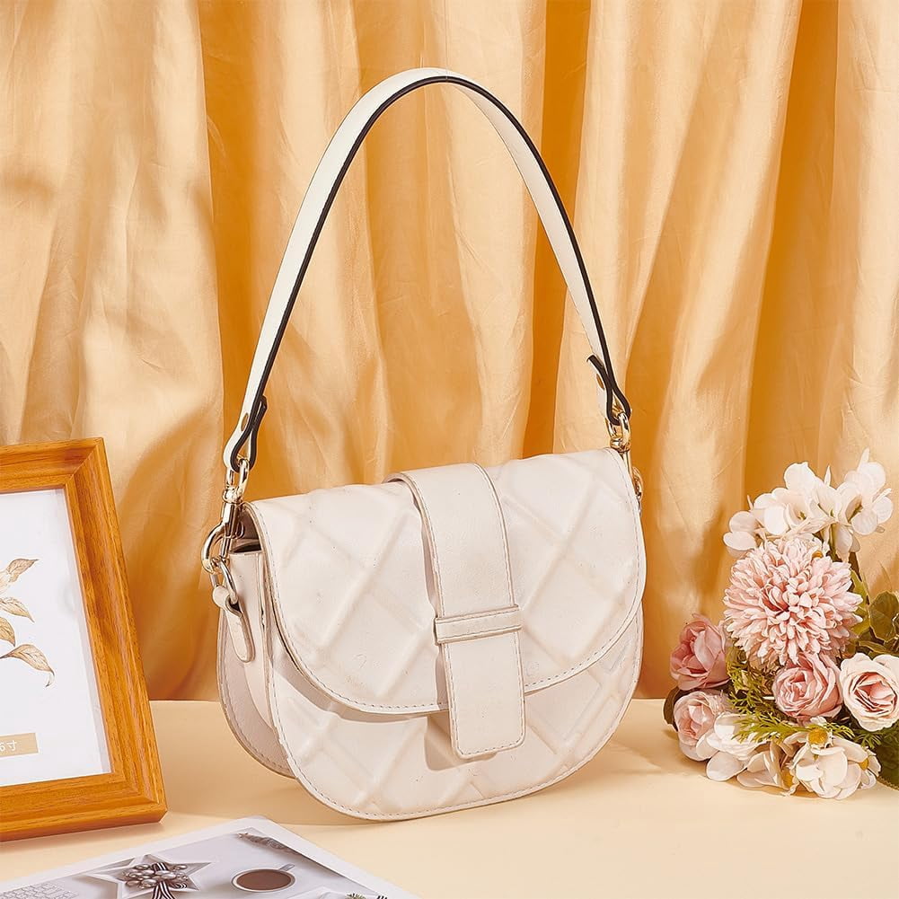 Short Bag Strap, 20.3 Inch White Imitation Leather Purse Straps 1 Inch Wide Bag Strap Replacement Purse Handbag Straps for Women Men DIY Underarm Bag Handbag, Golden Hardware