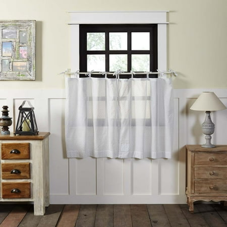 White Farmhouse Kitchen Curtains Nora Tie Top Cotton Sheer Polka