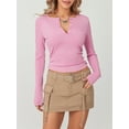 thumbnail image 5 of Lamuusaa Womenacute;s Spring Autumn Knit T-shirt Long Sleeve Solid Color Button Up Ribbed Tops, 5 of 7