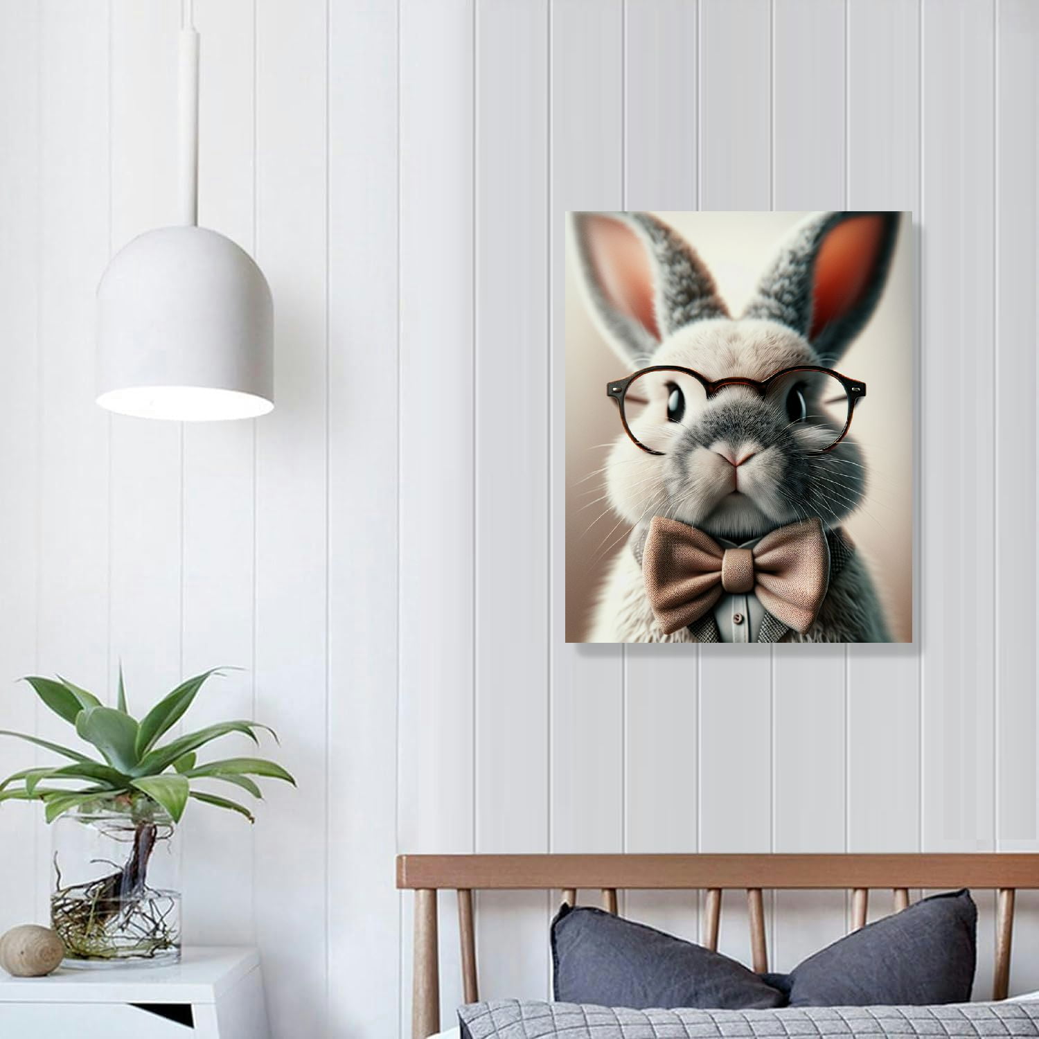 RUIYC  Rabbit With Glasses Canvas Wall Art Bunny Flower Pictures Decor Spring Easter Canvas Prints Painting Artwork Home Bathroom Poster For Bathroom Livingroom
