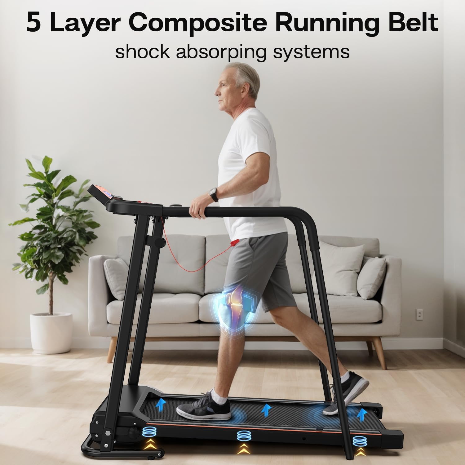 imerelez 3.0HP Walking Treadmill for Seniors - Extended Safety Handrails, 300LB Capacity, Foldable Design for Elderly Home Use​