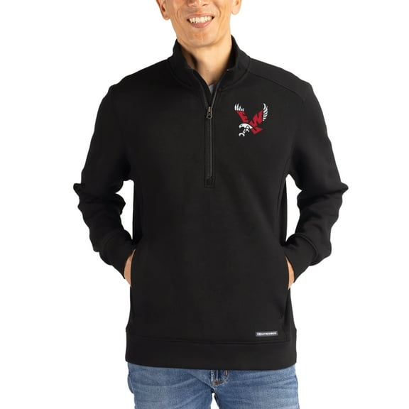 Men's-Cutter & Buck  Black Eastern Washington Eagles Roam Eco Recycled Quarter-Zip Pullover