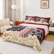 Manfei Filmstrip Home Popcorn Bed Sheets, Retro Cinema Movie King Sheets, Teen Boy Girl Kid Sheet Set, Lightweight Room Decor, 4-Piece