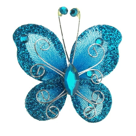 - Organza Nylon Glitter Butterflies, 3-inch, 12-Piece, Turquoise