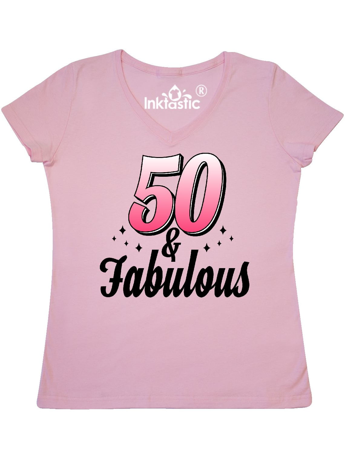 INKtastic - 50 and Fabulous with Sparkles Women's V-Neck T-Shirt ...