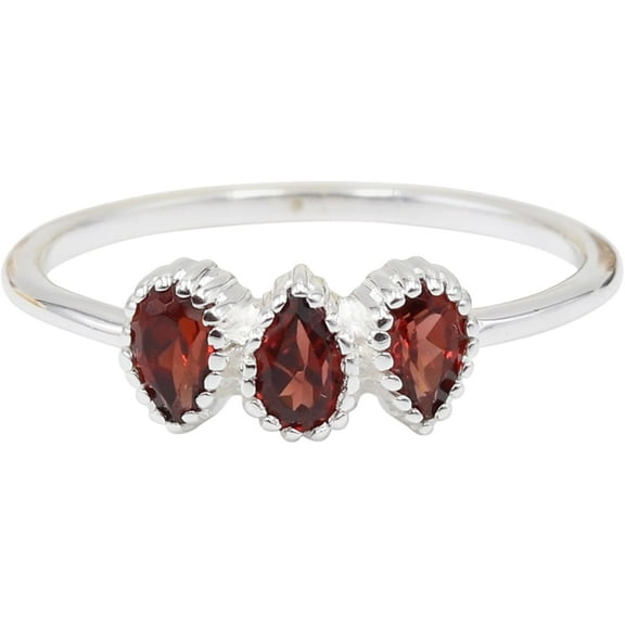 JAY JOOLS Garnet Ring Silver Minimalist Statement Gemstone Jewelry for Women